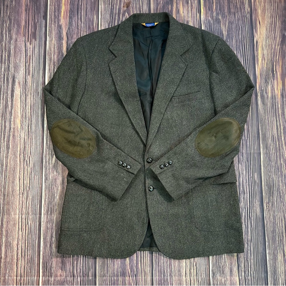PENDELTON Blazer Mens Tweed Wool Suede Elbow Patch Sports Coat Lined 48 Tall